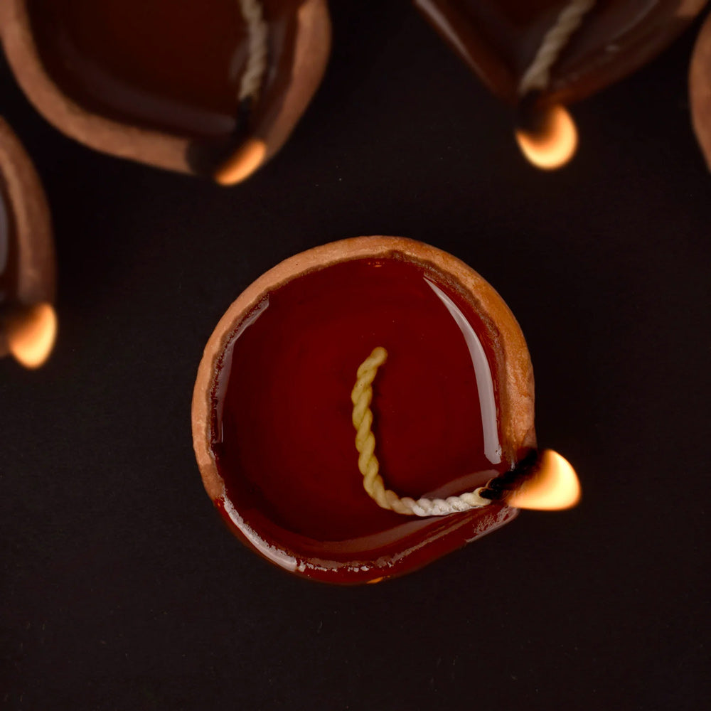 Traditional Earthen Clay Diya 12 Pc Set