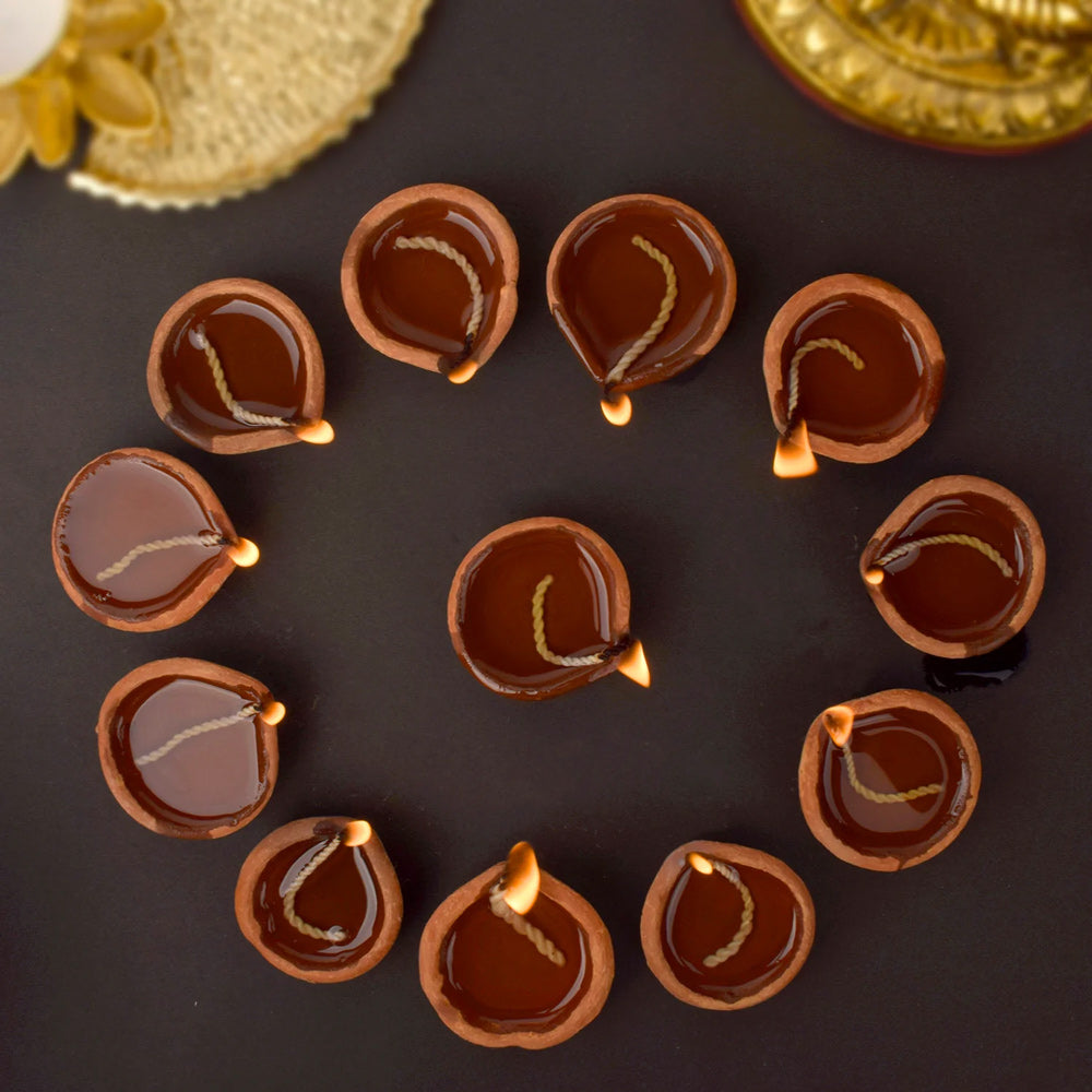 Traditional Earthen Clay Diya 12 Pc Set