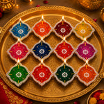 12 Pack Handcrafted Multicolor Diamond Clay Diyas