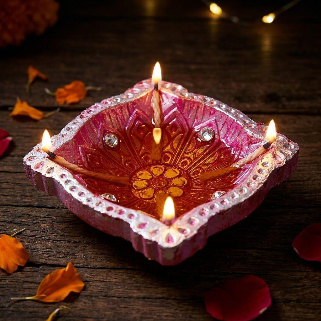 12 Pack Handcrafted Multicolor Diamond Clay Diyas