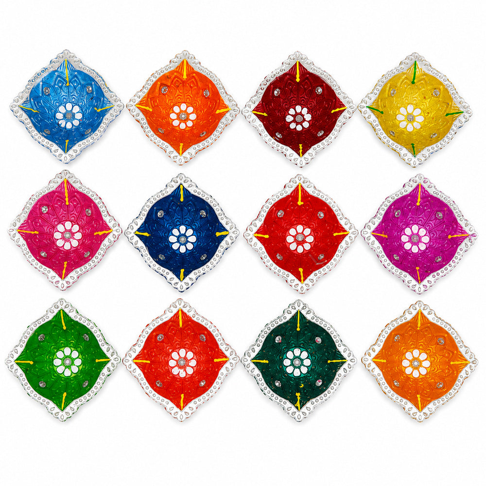 12 Pack Handcrafted Multicolor Diamond Clay Diyas