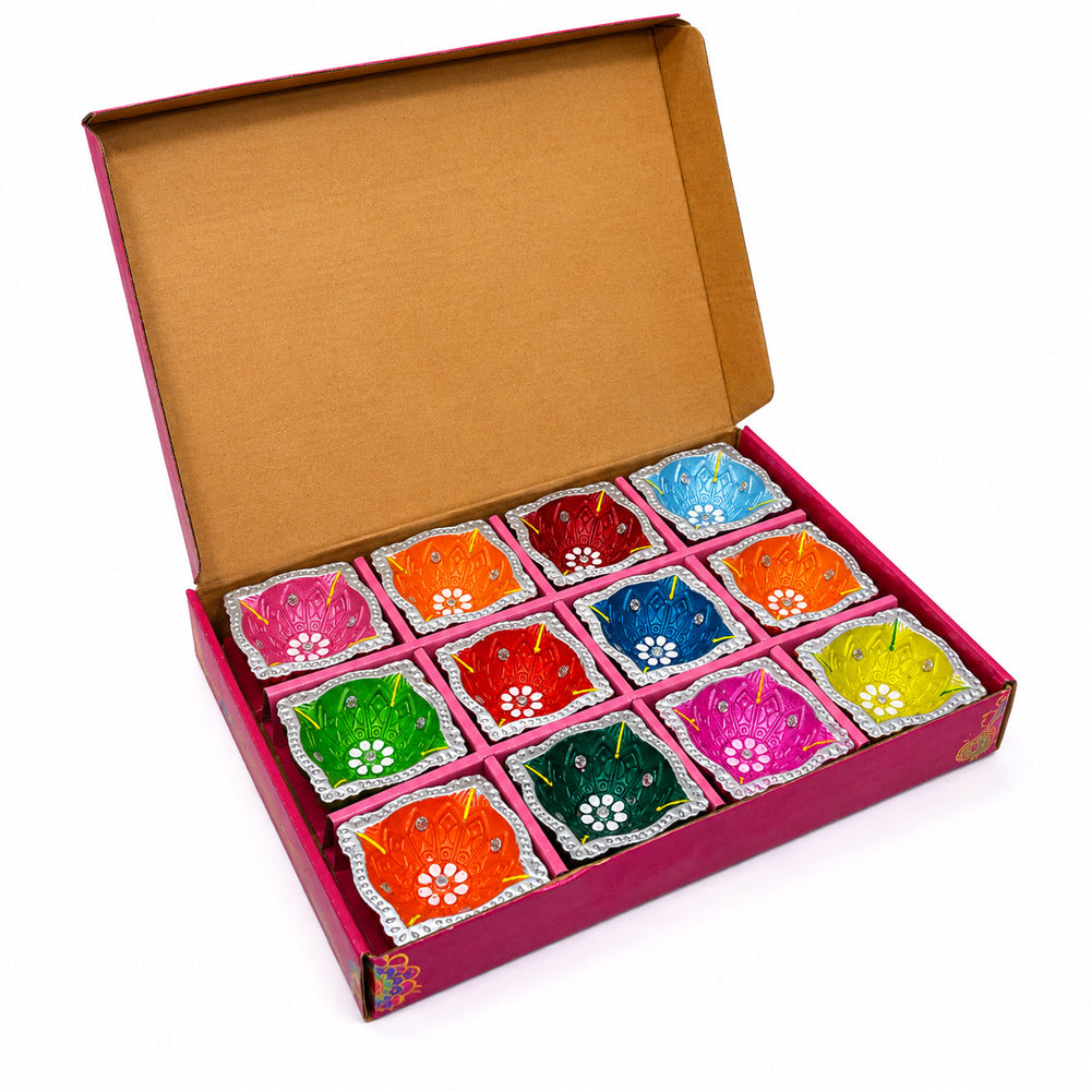 12 Pack Handcrafted Multicolor Diamond Clay Diyas