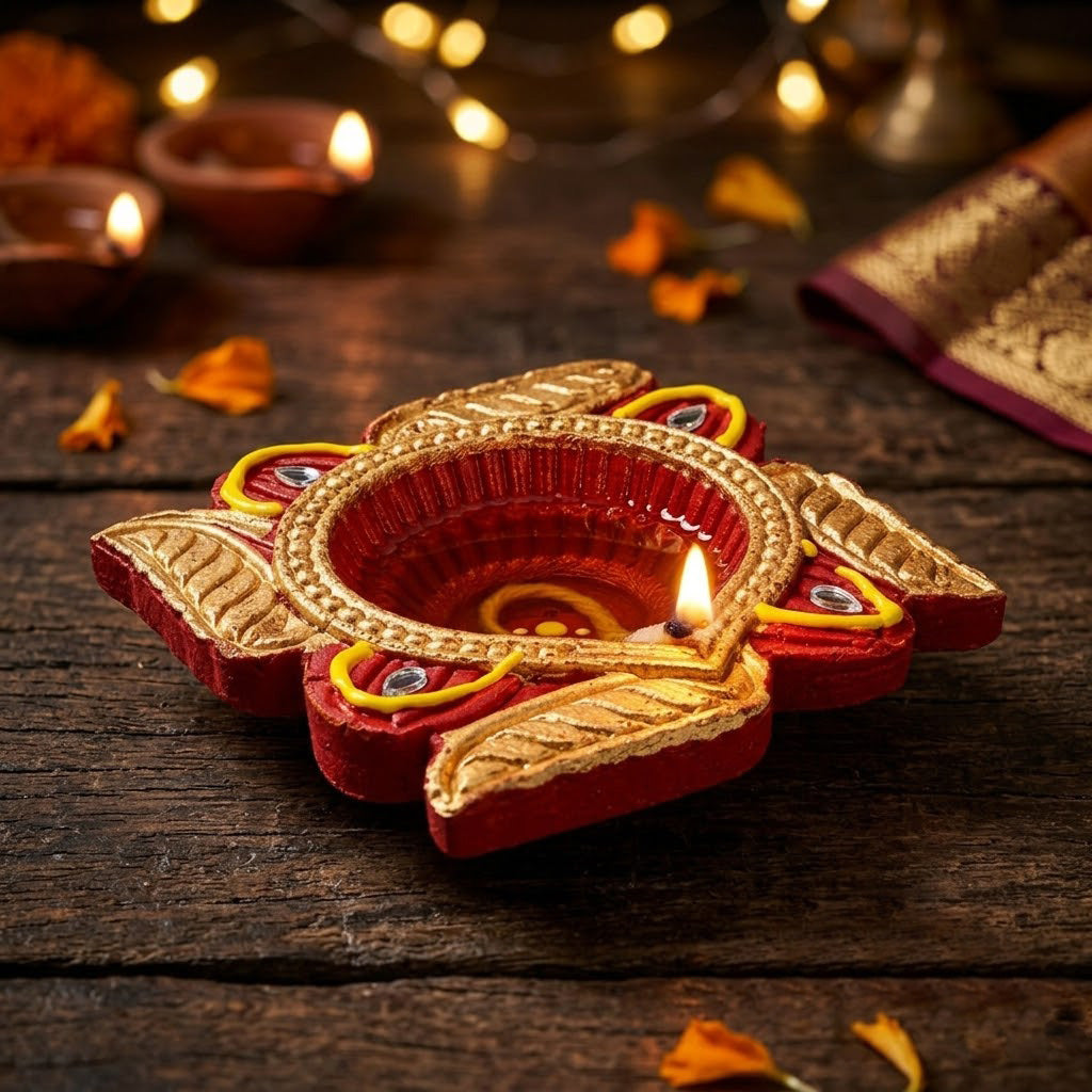 12 Pcs Premium Decorative Maroon Diwali Diyas