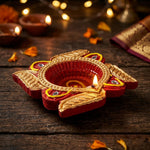12 Pcs Premium Decorative Maroon Diwali Diyas
