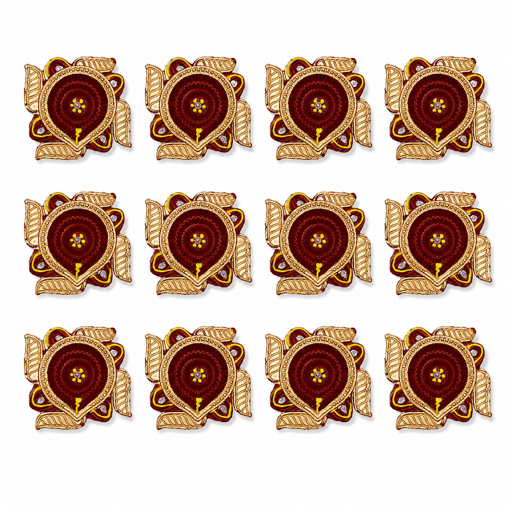 12 Pcs Premium Decorative Maroon Diwali Diyas