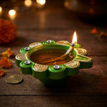 12 Pcs Handcrafted Floral Scalloped Diwali Clay Diyas