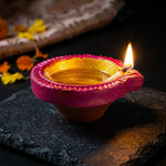 12 Pcs Handcrafted Dual-Tone Multicolor Diwali Clay Diyas