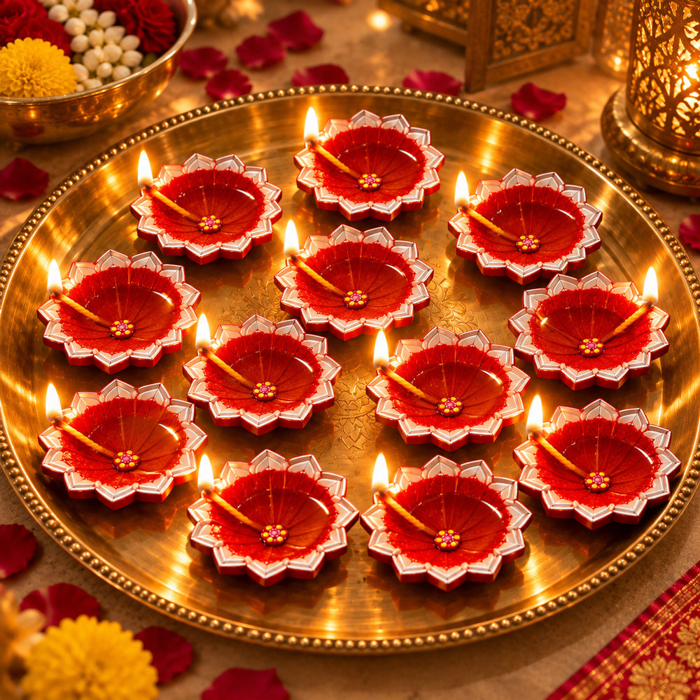 12 Pcs Decorative Painted Leaf-Vein Texture Clay Diyas