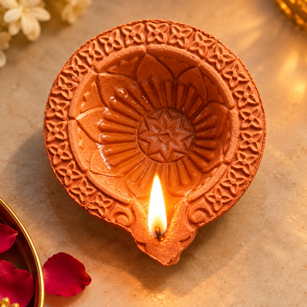 12 Pcs Traditional Clay Diya Set for Diwali Pooja