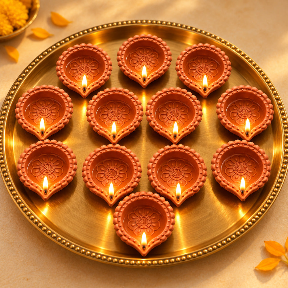 12 Pcs Handcrafted Traditional Natural Earthen Clay Diyas