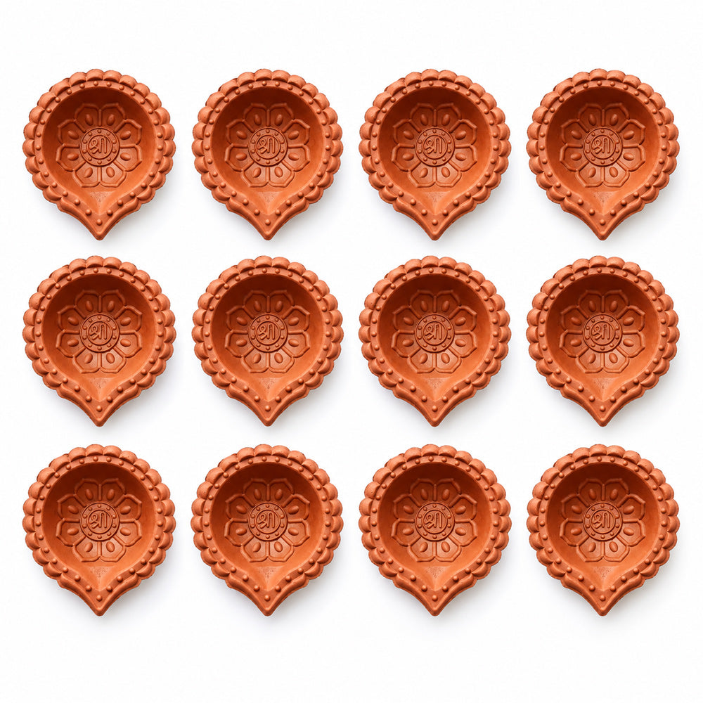 12 Pcs Handcrafted Traditional Natural Earthen Clay Diyas