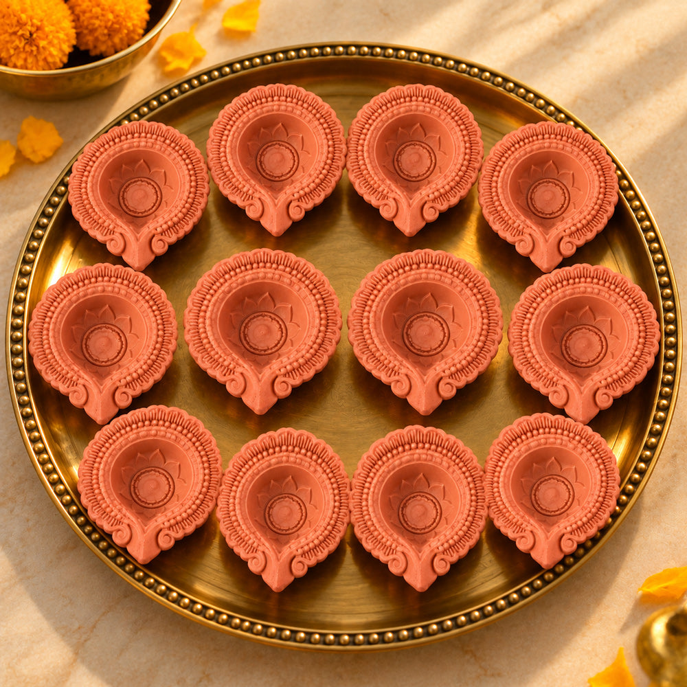 12 Pack Classic Teardrop Eco-Friendly Carved Clay Diyas