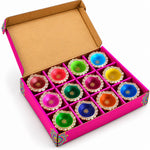 12 Pcs Hand-Painted Silver Border Decorative Clay Diyas