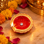 12 Pcs Handcrafted Red & Gold Metallic Designer Clay Diyas