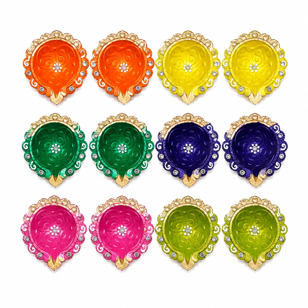 12 Pack Designer Terracotta Decorative Painted Clay Diyas