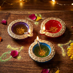 12 Pack Traditional Metallic Gold Lotus Center Clay Diyas