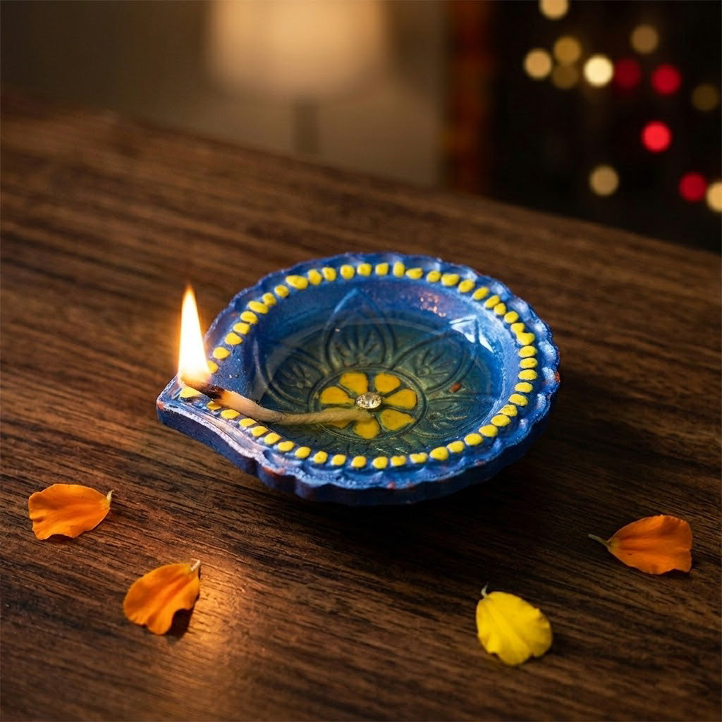 12 Pack Handcrafted Hand-Painted Terracotta Clay Diyas
