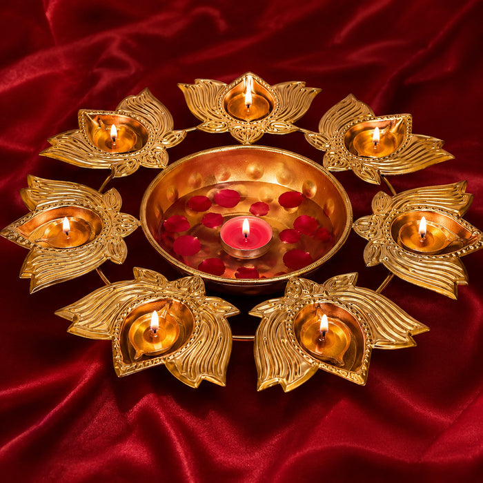 Lotus Petals Shape Metal Urli With Tea Light