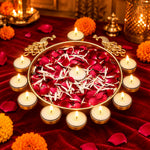 Decorative Metal Peacock Flower Urli with Tea Light