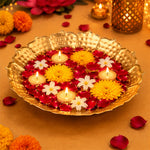 Metal Lotus Shape Urli for Decor With Floating Diya