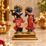 5.9 Inch Handmade Black & Antique Radha Krishna Brass Idol
