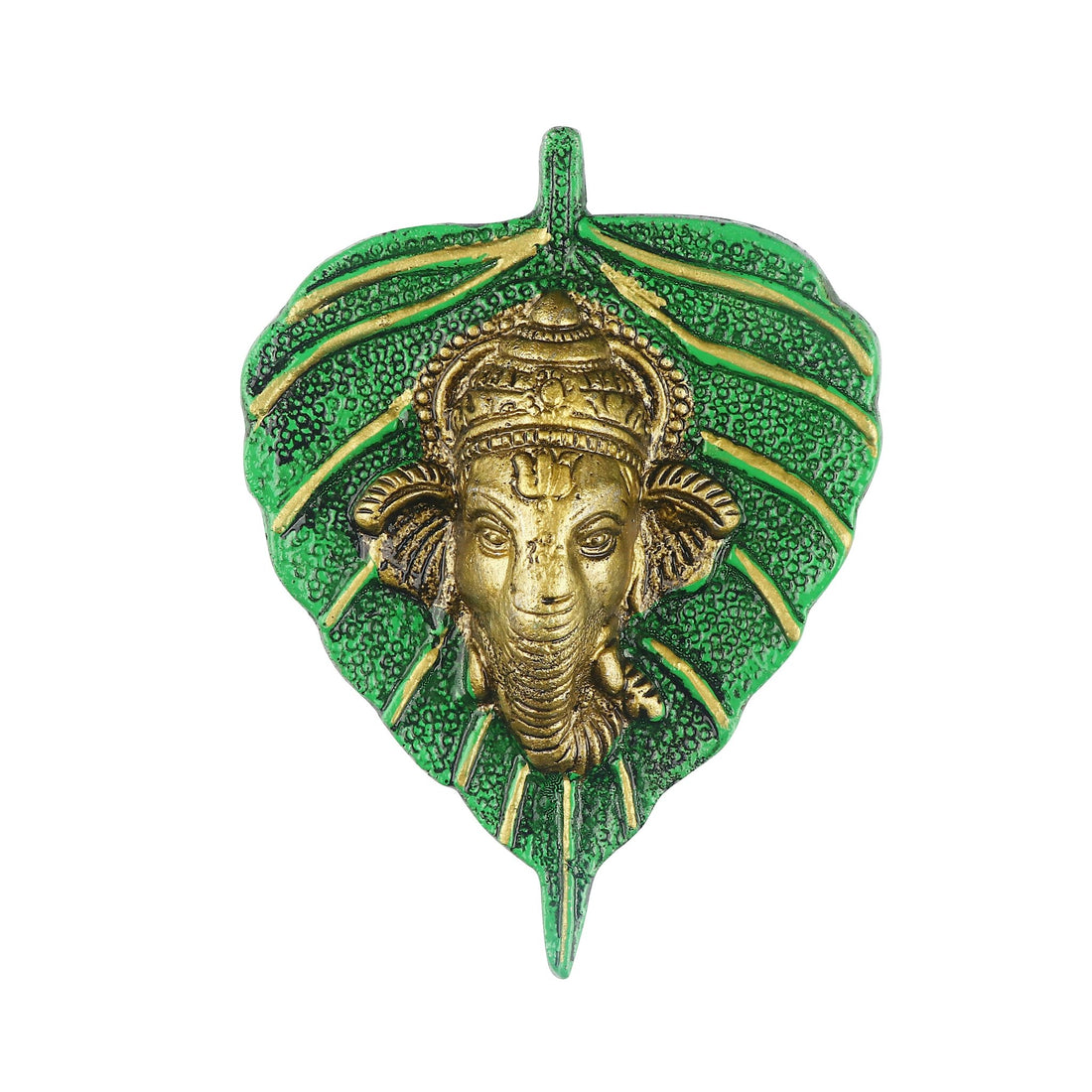 1 Pc Lord Ganesh Face on Leaf Patta Wall Hanging - Green