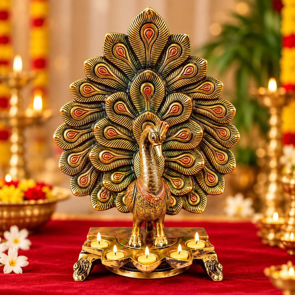 14 Inch Stylish Peacock Panch Diya