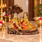 6.4 Inch Brass Colorful Vishnu Laxmi Idol