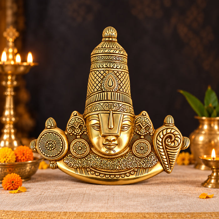 14.5 Inch Brass Tirupati Balaji Maharaj Face Wall Hanging Large