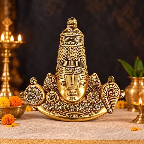 14.5 Inch Brass Tirupati Balaji Maharaj Face Wall Hanging Large