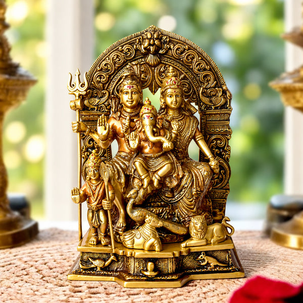 11.6 Inch Brass Sampurna Shiv Parivaar Idol: Complete Lord Shiva Family Statue