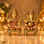 9 Inch Premium Brass Lakshmi Ganesha Idol