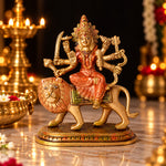 8.6 Inch Handcrafted Brass Sherawali Mata Idol