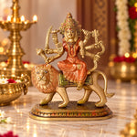 8.6 Inch Handcrafted Brass Sherawali Mata Idol