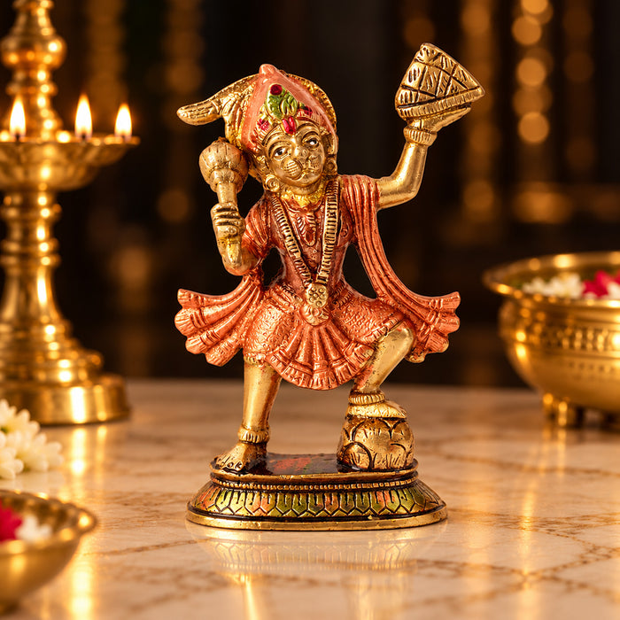 5.5 Inch Radiant Colored Brass Sanjivani Hanuman Idol