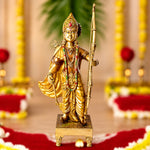 17.1 Inch Exquisite Brass Ram Statue with Vibrant Bow Design