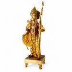17.1 Inch Exquisite Brass Ram Statue with Vibrant Bow Design