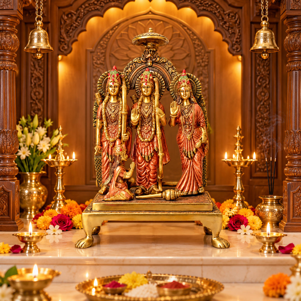 19.4 Inch Exquisite Brass Ram Darbar Idol – Spiritual Home Décor Piece