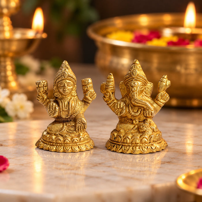 3.1 Inch Pure Brass Laxmi and Ganesh Pair Idol