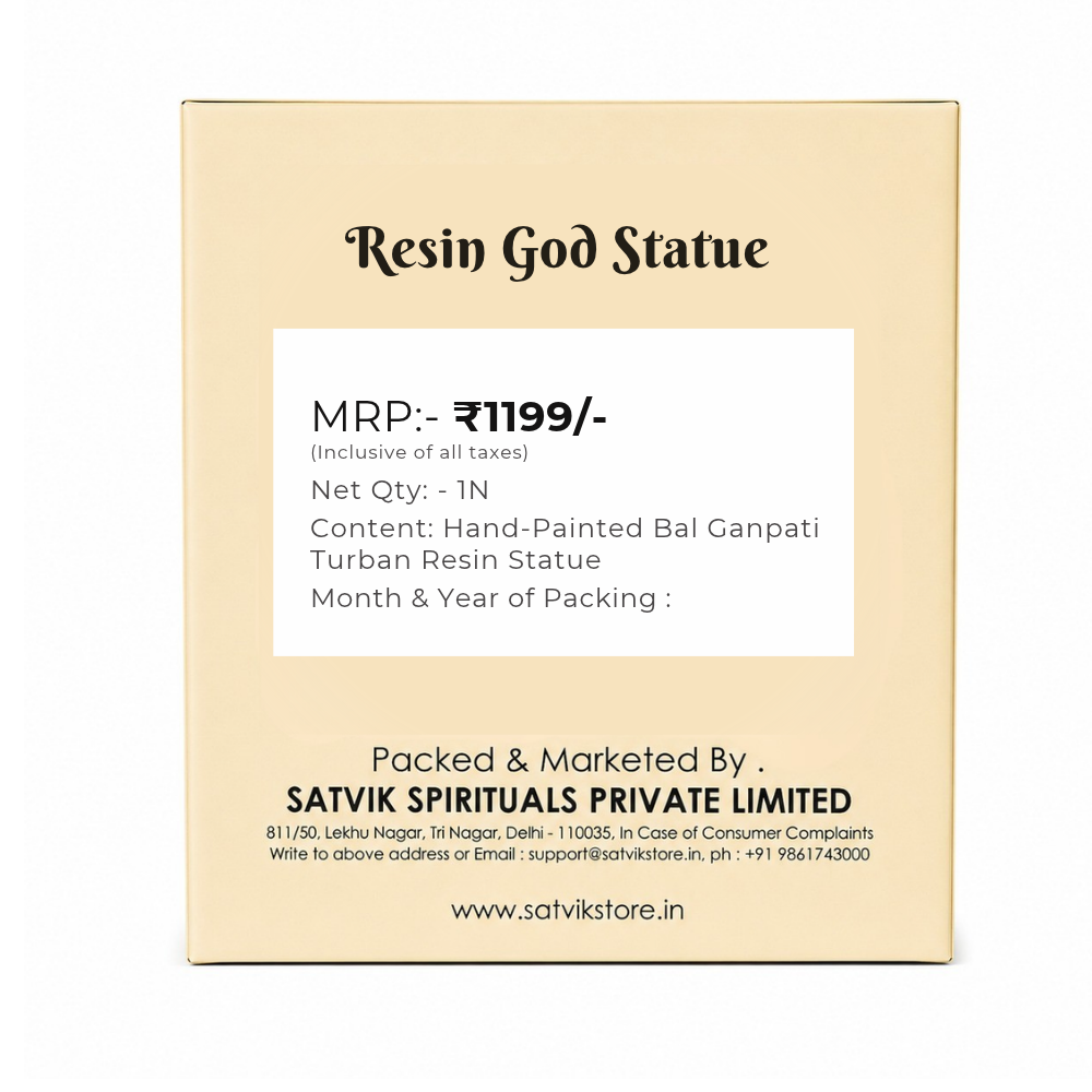 Premium Hand-Painted Bal Ganpati Turban Resin Statue