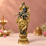 28 Inch Brass Krishna Sculpture with Artistic Detailing