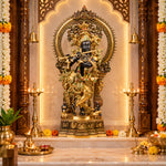 32 Inch Lord Krishna Stands on an Engraved Base with Frame