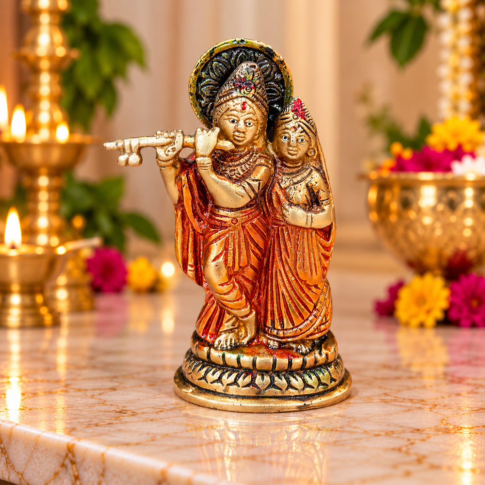 5.3 Inch Brass Radha Krishna Pair Idol
