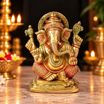 5.4 Inch Multicolor Brass Lord Ganesha Idol for Home Mandir