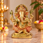 5.4 Inch Multicolor Brass Lord Ganesha Idol for Home Mandir
