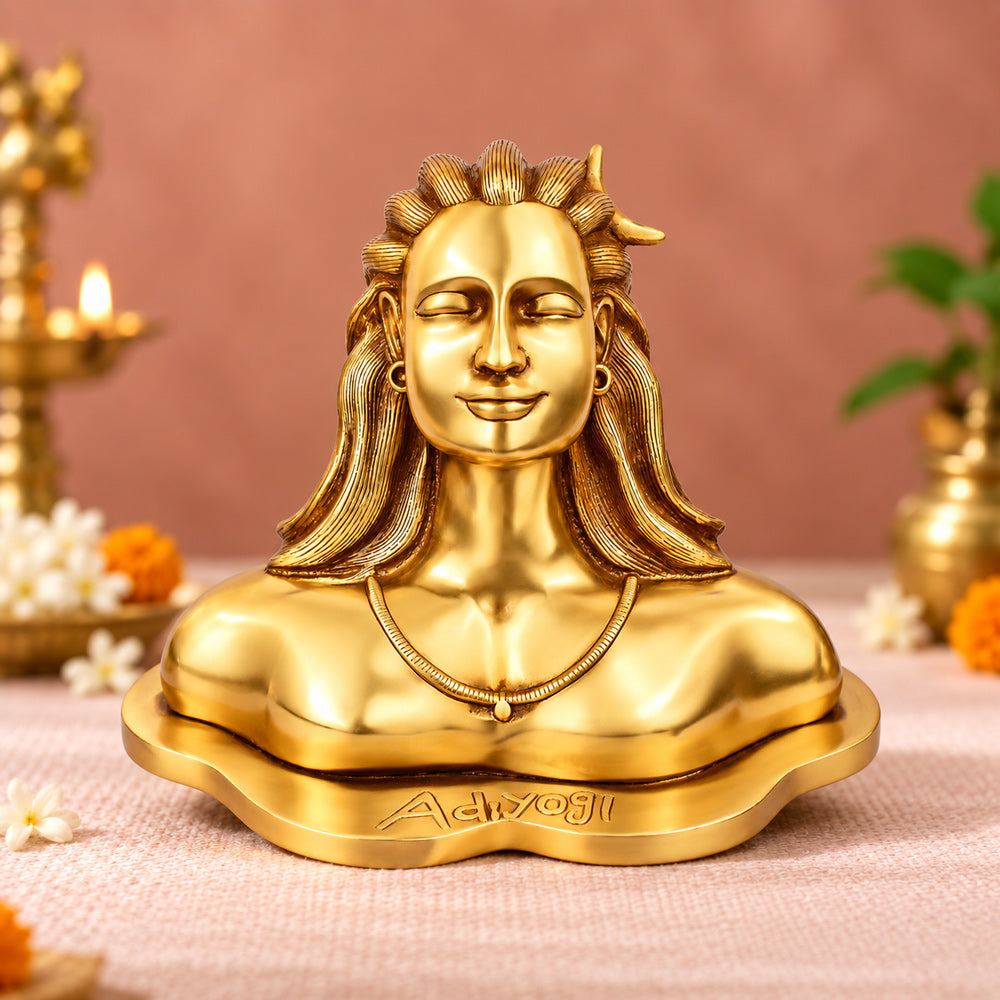 11 Inch Brass Adiyogi Statue for Home Temple Decor and Meditation Space
