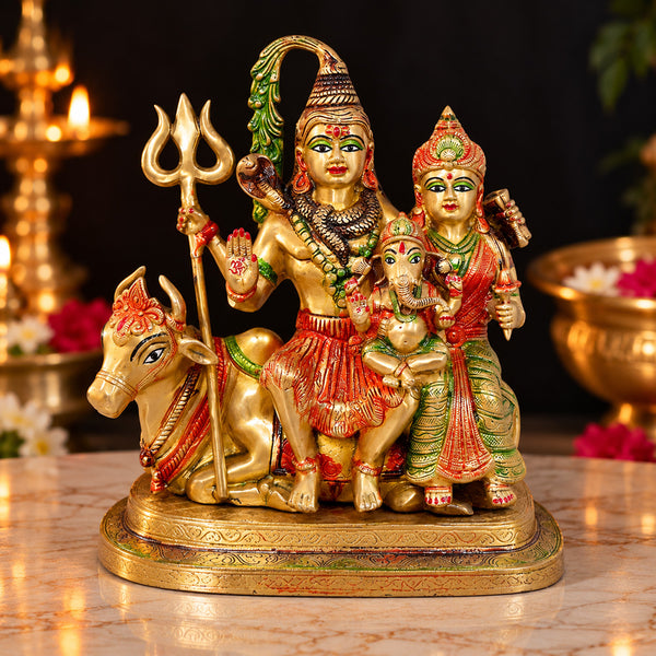 14 Inch Brass Shiv Parivaar Idol with Nandi