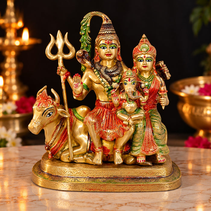 14 Inch Brass Shiv Parivaar Idol with Nandi