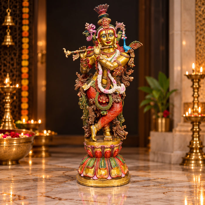 46 Inch Standing Brass Krishna Playing Flute Idol