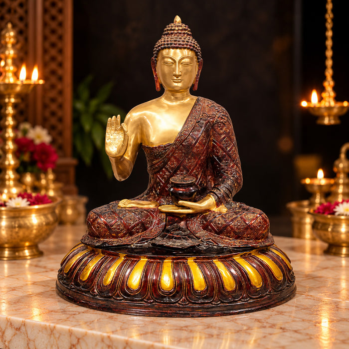 29 Inch Unique Dark Brass Buddha Statue